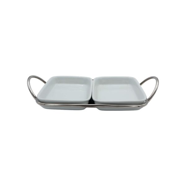 SilverPlated rectangular baking dish with 2 compartments
