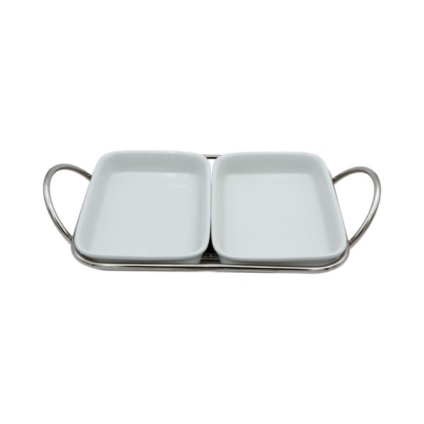 SilverPlated rectangular baking dish with 2 compartments