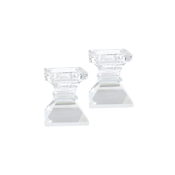 Pair of Low Deco Crystal Candlesticks