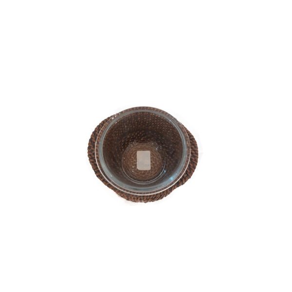 Small Bowl With Sauce Dish In Rattan and Pyrex Crystal