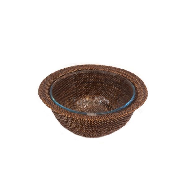 Rattan and Pyrex Crystal Salad Bowl