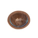 Rattan and Pyrex Crystal Salad Bowl