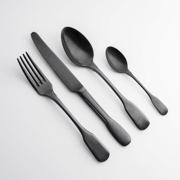 4-Piece Cutlery Set Stone Washed Steel Black