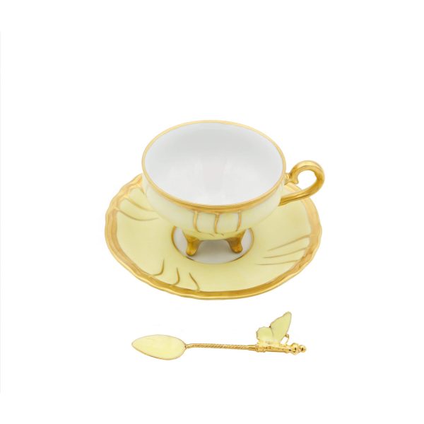 Yellow Chateaux Coffee Cup with Butterfly Spoon