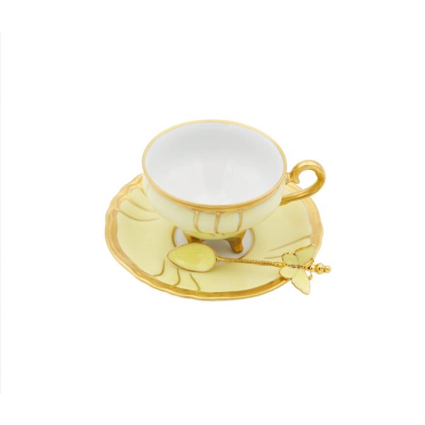 Yellow Chateaux Coffee Cup with Butterfly Spoon