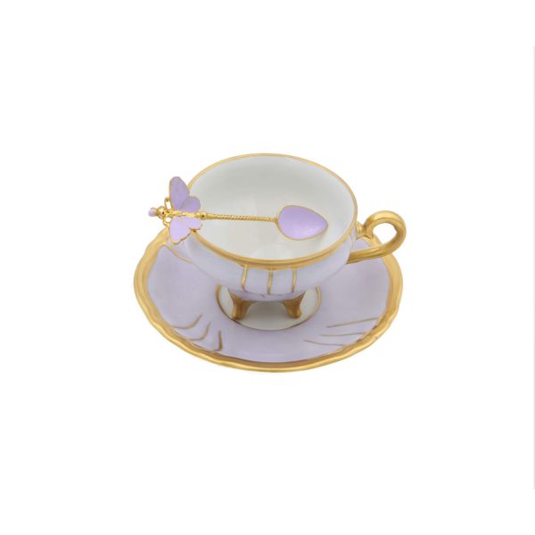 Purple Chateaux Coffee Cup with Butterfly Spoon