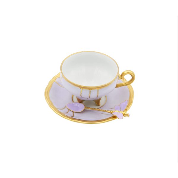 Purple Chateaux Coffee Cup with Butterfly Spoon