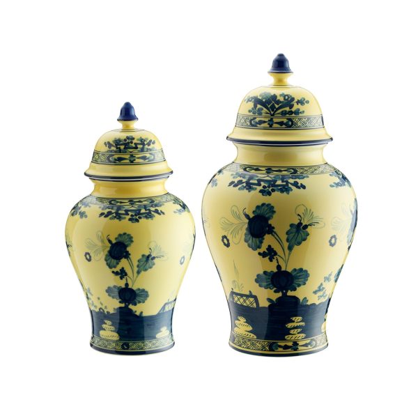 Vaso potiche con coperchio Citrino Oriente Italiano,38 cm
