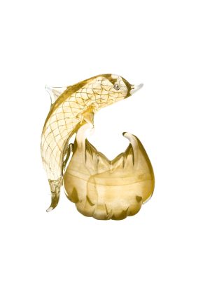 Scultura Delfino In Vetro Di Murano e Oro 24K