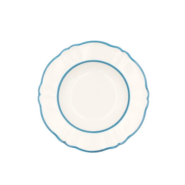 Deep Plate Decorated with double thread Light Blue