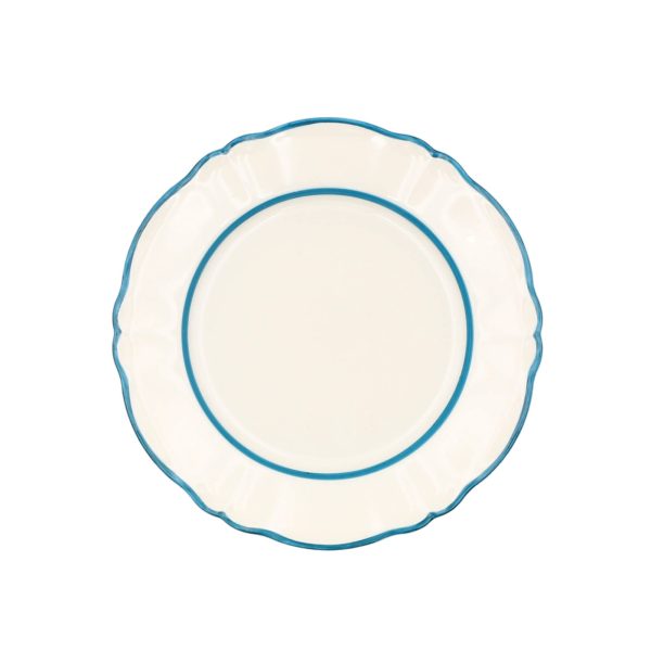 Flat Plate Porcelain Ornate Double Thread Light Blue