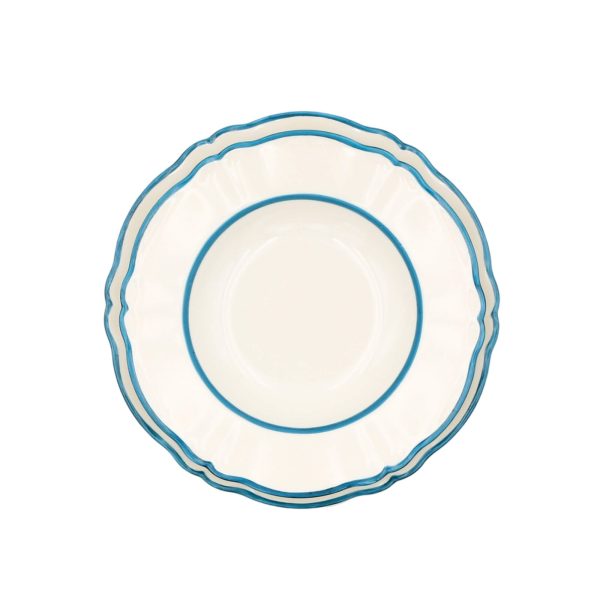 Deep Plate Decorated with double thread Light Blue