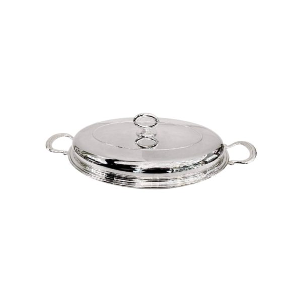 Oval Silver Alloy Baking Dish with Handles