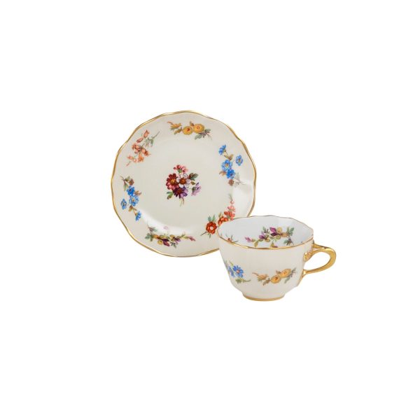 Tazza caffè con piatto Flora avorio