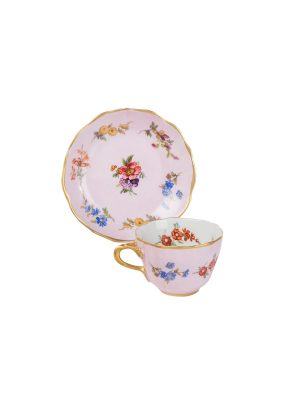 Tazza caffรจ con piatto Flora rosa