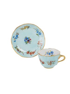 Coffee cup with turquoise Flora saucer
