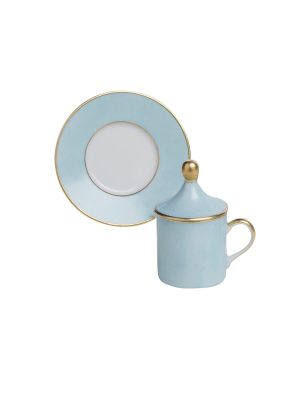 Tazza caffè  con piatto e coperchio Cilindrica celeste