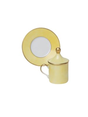 Coffee cup with saucer and lid Cylindrical Yellow