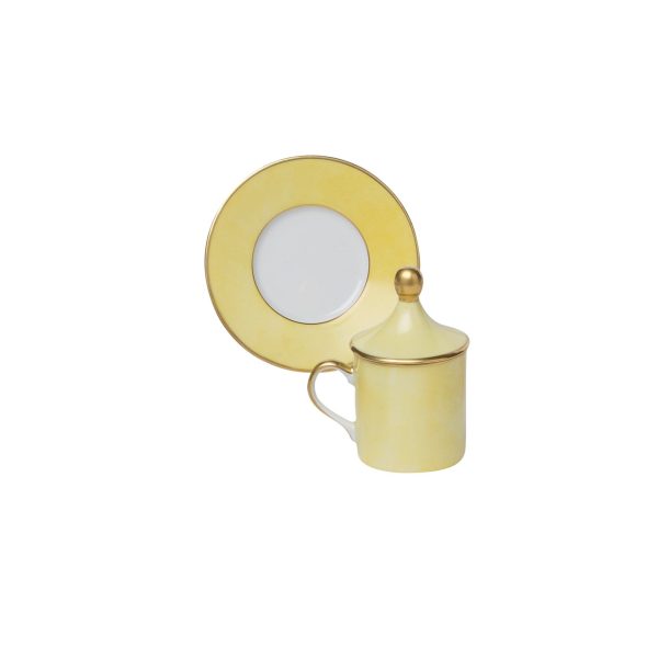Tazza caffè con piatto e coperchio Cilindrica Giallo