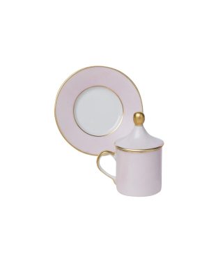 Pink Cylindrical coffee cup with saucer and lid