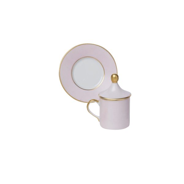 Tazza caffè con piatto e coperchio Cilindrica Rosa