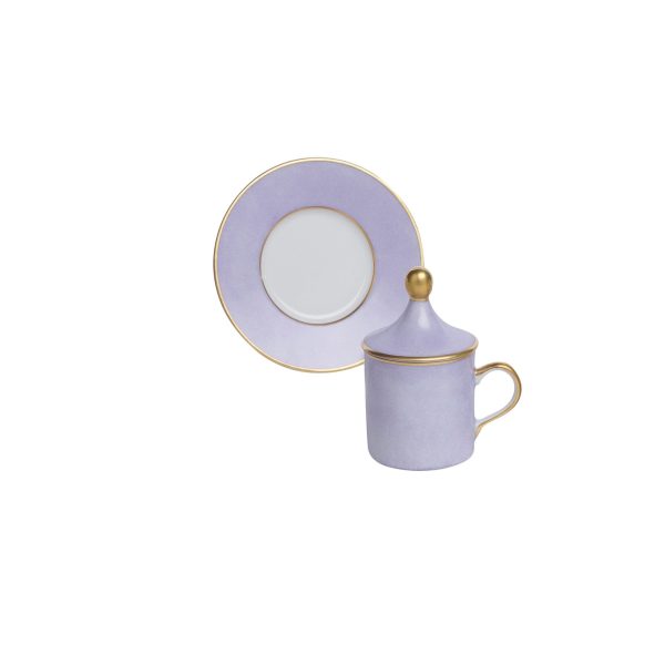 Coffee cup with saucer and lid Cylindrical Purple