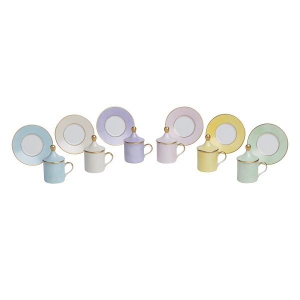 Light blue cylindrical coffee cup with saucer and lid