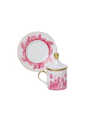 Tazza caffè  con piatto e coperchio Paesaggio rosa