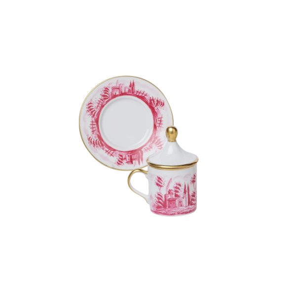Tazza caffè con piatto e coperchio Paesaggio rosa