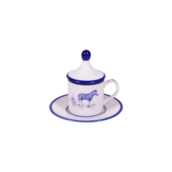 Zebra coffee cup with saucer and lid