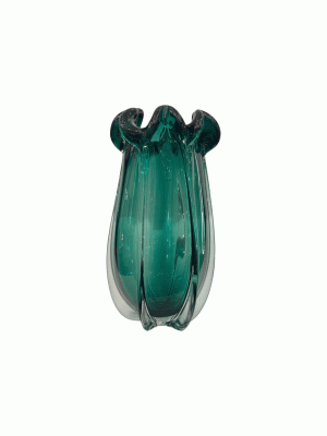 Large Handmade Transparent and Green Crystal Vase