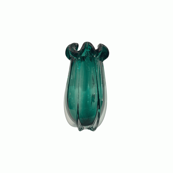 Large Handmade Transparent and Green Crystal Vase