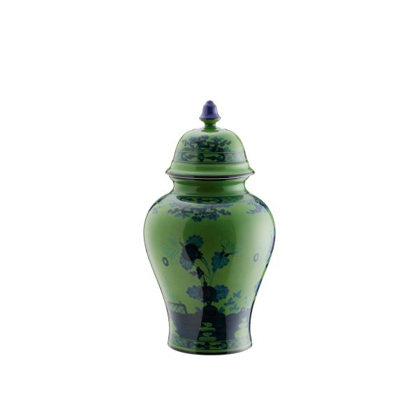 Vaso potiche con coperchio Malachite Oriente Italiano 31 cm