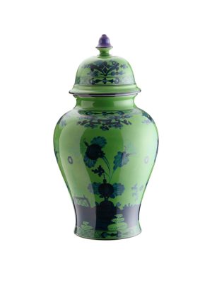 Vaso potiche con coperchio Malachite Oriente Italiano, 38 cm