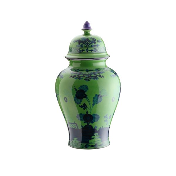 Vaso potiche con coperchio Malachite Oriente Italiano, 38 cm