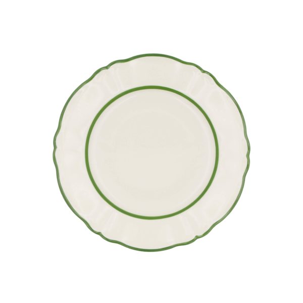 Round Ivory Porcelain Tray with Green Double-Line Ornament