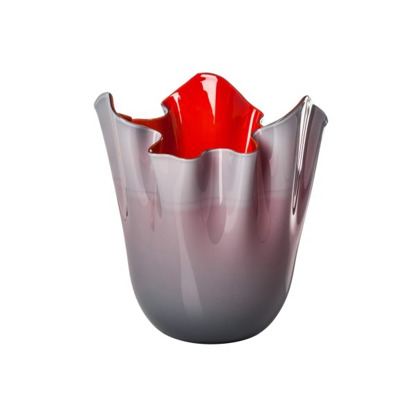 Fazzoletto Opalino Bicolore Grigio Rosso Venini Alto