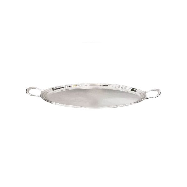 Large Oval Tray with Handles in Silver Alloy