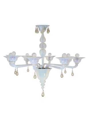 Lampadario Ugo Poggi a 8 braccia, San Giorgio 8 luci seta e oro
