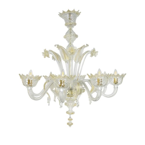 Lampadario Ugo Poggi , San Marco 8 luci trasparente e oro