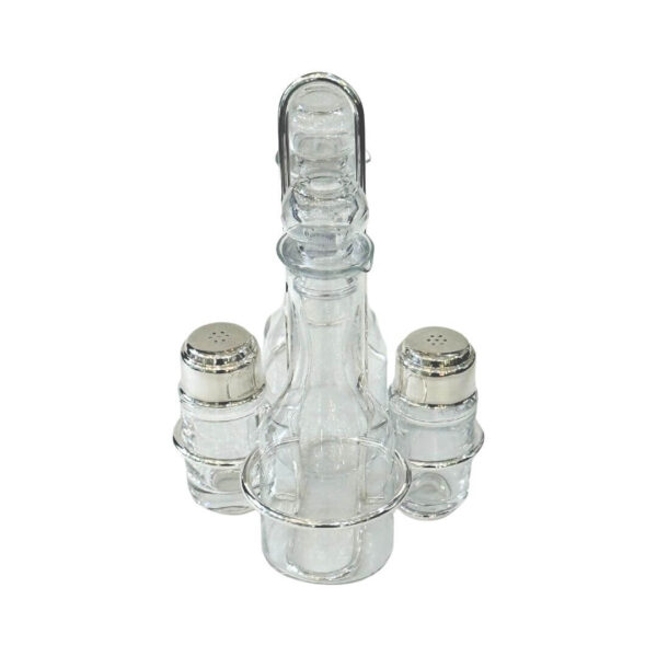 Oliera 4 pezzi in silver plated con bottiglie in cristallo