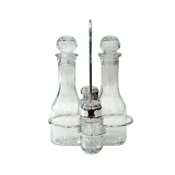 Oliera 4 pezzi in silver plated con bottiglie in cristallo