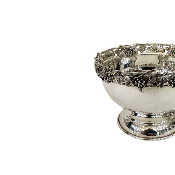 Large Silver Bowl with Grape Rim