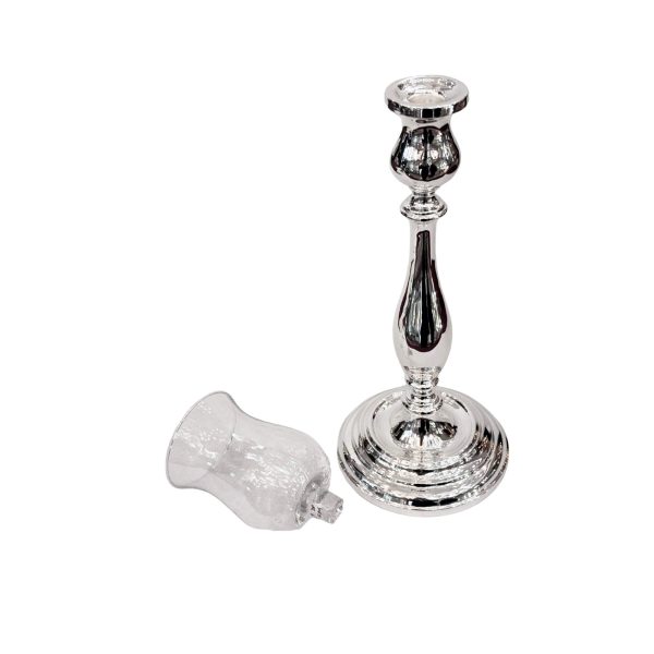 Silver Candlestick with Wind Guard
