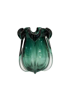 Small Transparent and Green Hand-Made Crystal Vase
